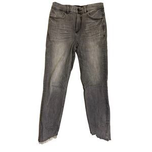 Express Womens Stretch Boho Ankle Jeans Size 8 Super High Rise Raw Edge Hem